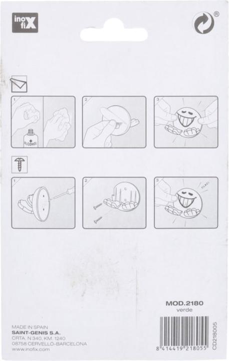 Actual product image Inofix Smiley adhesive hook, green