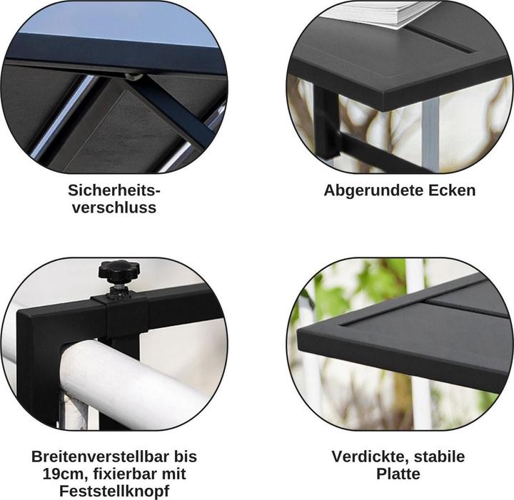 Produktbild Hermex Balkon-Hängetisch Klappbarer Balkontisch Outdoor-Tisch Ablage (60 cm)