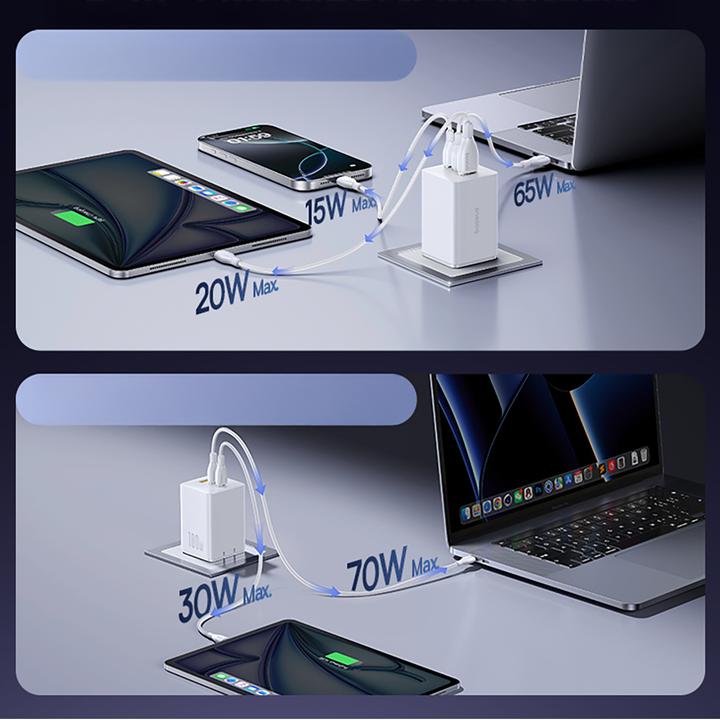 Actual product image Baseus EnerFill FE11 2 x USB-C / USB-A 100W Wandladegerät - Weiss (100 W, 3 ports)