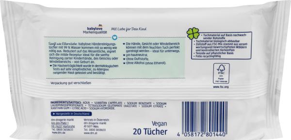 Actual product image dm babylove Hand cleaning wipes (20 Piece)
