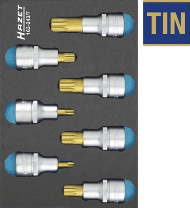 Actual product image HAZET Screwdriver socket set ∙ XZN 163-243/7 ∙ Square, hollow 12.5 mm (1/2 inch) ∙ Internal serrati…