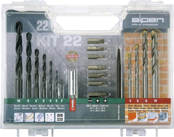 Produktbild Alpen Universal-Bohrersortiment 22te (10 mm, 2 mm, 3 mm, 4 mm, 5 mm, 6 mm, 8 mm)
