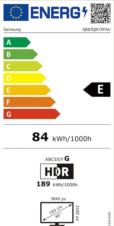 Etichetta energetica Samsung QE65QN70F (65", QN70F, NeoQLED, 4K, 2025)