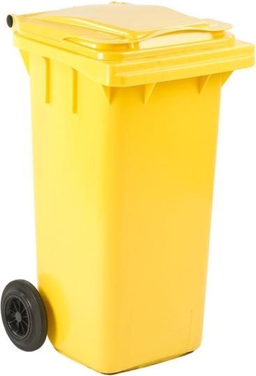 Productafbeelding ESE Plastic afvalbak 120 L geel met scharnierend deksel en wielen, robuust (120 l)