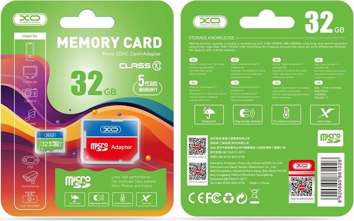 Actual product image xO memory card 32GB microSDHC cl. 10 + adapter (32 GB, microSDHC, UHS-I)