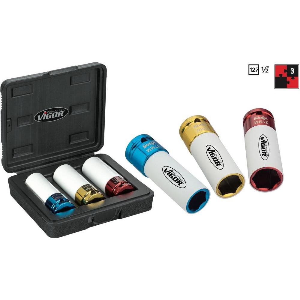 Vigor, Steckschlüssel + Stecknuss, Schlagschrauber Steckschlüsseleinsatz Satz ∙ V2522 ∙ Vierkant12,5 mm (1/2 Zoll) ∙ Aus...