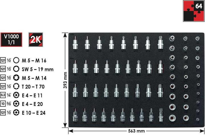 Actual product image Vigor Socket spanner set ∙ V2837 ∙ Square6.3 mm (1/4 inch), square10 mm (3/8 inch), square10 mm (3/8 (19 mm, 12 mm, 14 mm, 16 mm, 10 mm, 18 mm, 17 mm, 11 mm, 15 mm, 13 mm)
