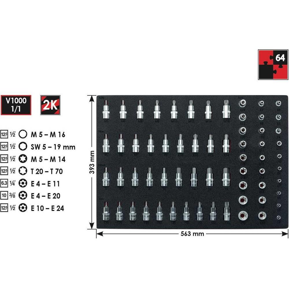 Vigor, Steckschlüssel + Stecknuss, Steckschlüsseleinsatz Satz ∙ V2837 ∙ Vierkant6,3 mm (1/4 Zoll), Vierkant10 mm (3/8 Zo...