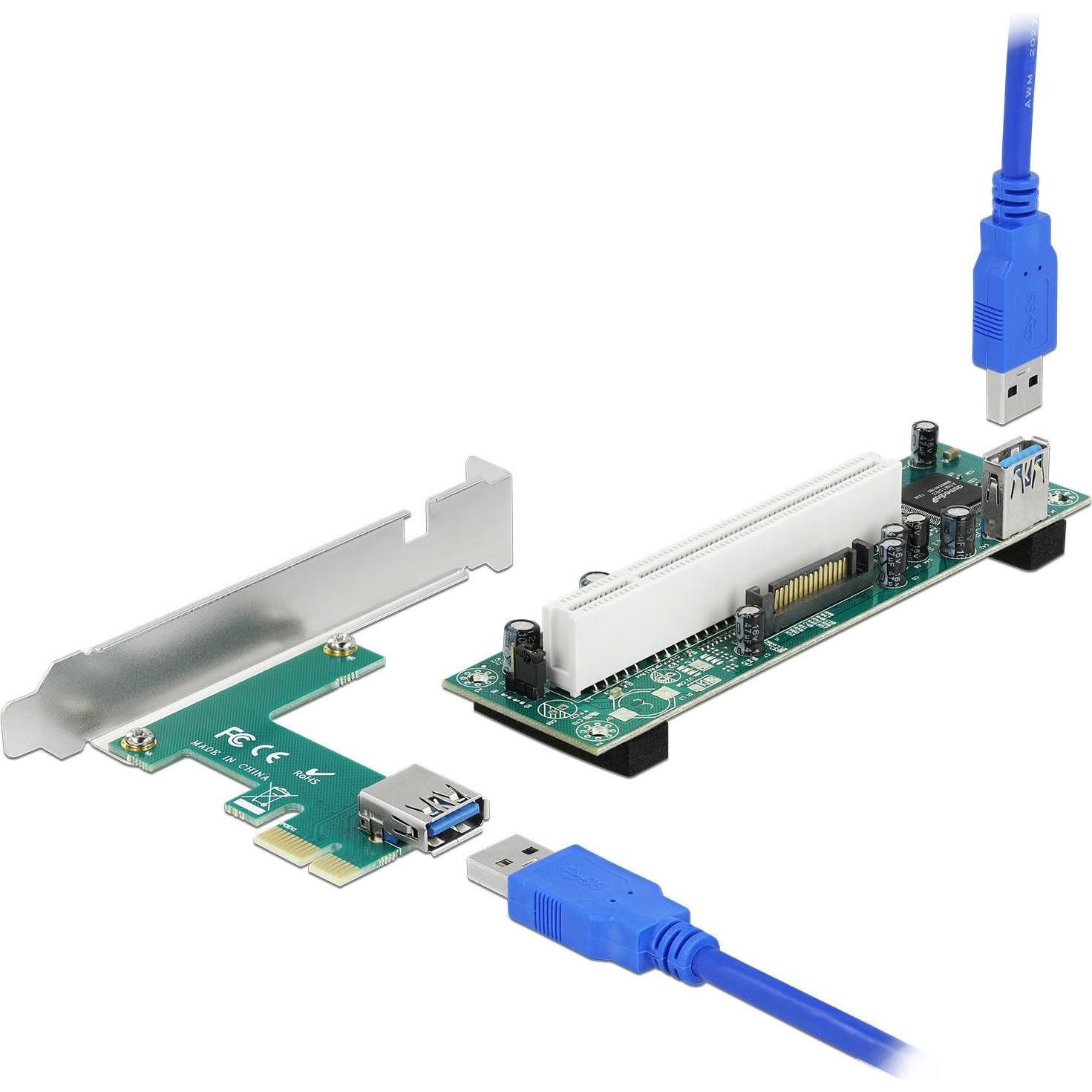 Delock Riser Karte PCI Express x1 zu 1 x PCI 32 Bit Slot mit 60 cm Kabel, Mainboard Zubehör