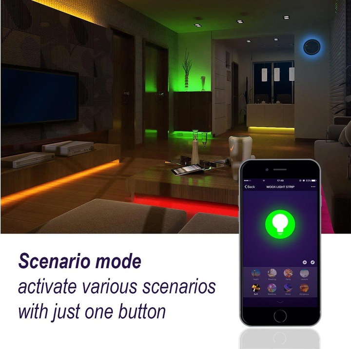 Immagine prodotto Woox Striscia LED intelligente + adattatore RGB+WW, Alexa, Google Home (Multicolore, 500 cm, Interno)