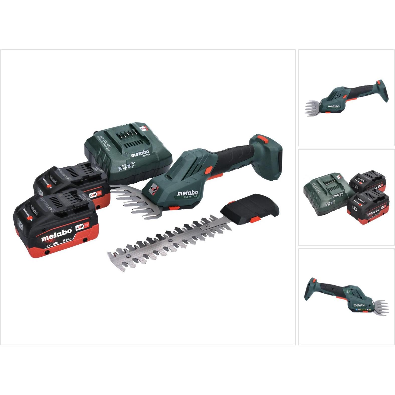 Metabo, Tosasiepi, SGS 18 LTX Q Cisaille à gazon et arbustes sans fil 18 V + 2x Batterie 5,5 Ah + Caricatore (Batteria ricaricabile)