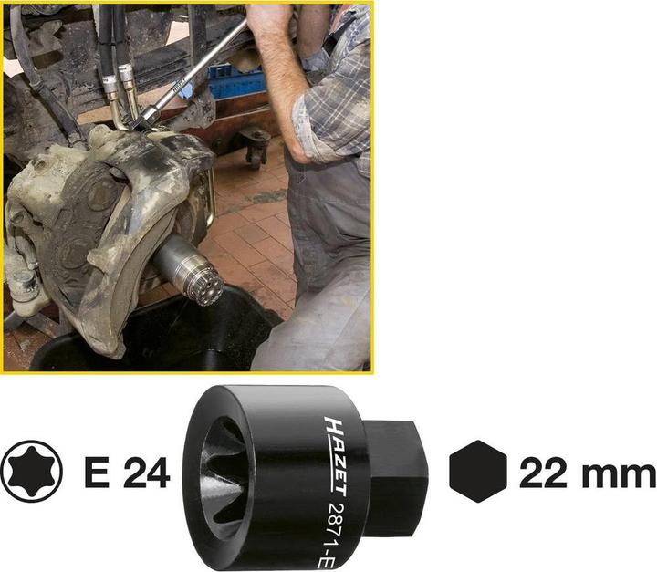 Produktbild HAZET Bremssattel TORX Einsatz 2871-E24 ∙ Aussen-Sechskant 22 mm ∙ Aussen TORX Profil ∙ E24