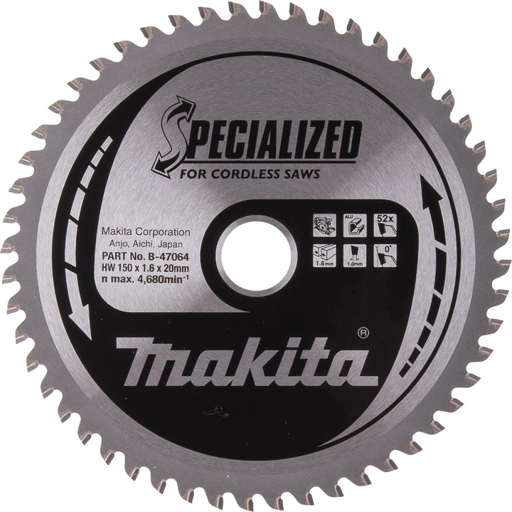 Produktbild Makita Sägeblatt Alu 150 x 20 x 52Z, B-47064