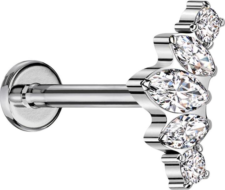 Immagine prodotto Star Piercing Micro labret filo interno argento tre ovali e due cristalli rotondi argento (senza ottone, Titanio)