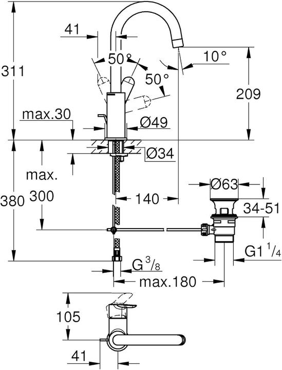 Produktbild Grohe Einhand-Waschtischbatterie BAUEDGE