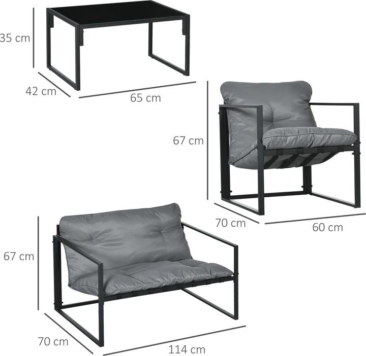 Immagine prodotto Outsunny Gartenmöbel-Set Stahl, Polyester Grau+Schwarz