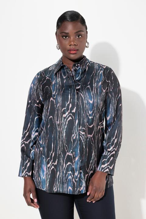 Image du produit Ulla Popken Chemisier en soie, col chemise, base arrondie et manches longues (56)