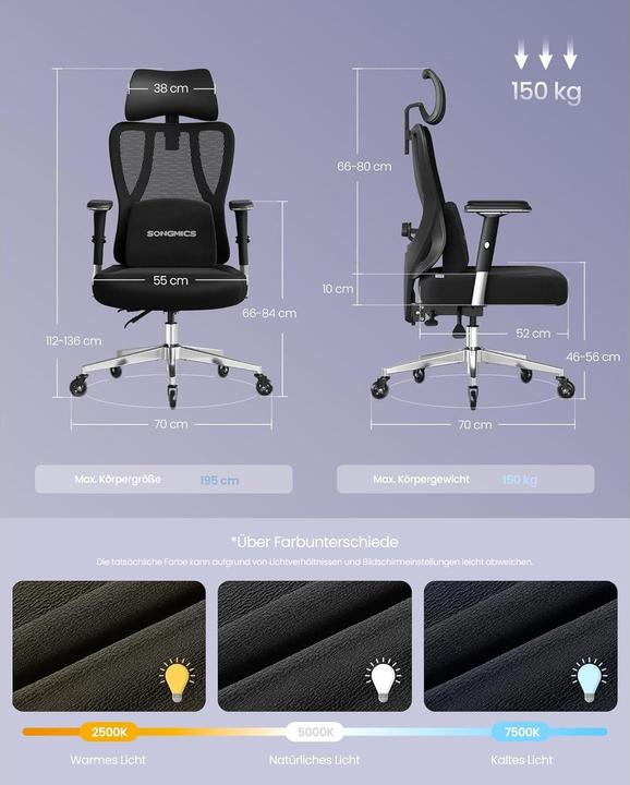 Image du produit Songmics Bürostuhl mit Armlehnen Schwarz