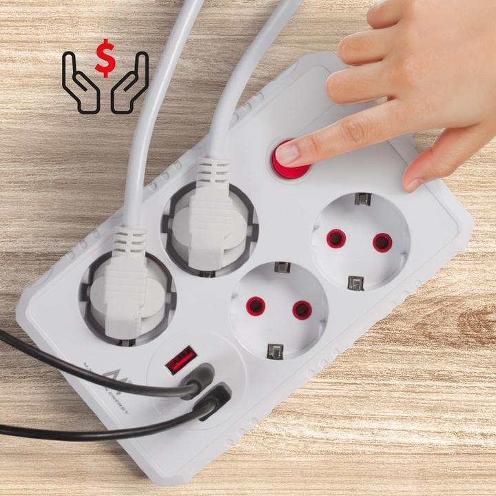 Actual product image Maclean Multiple socket outlet, extension cable with 4 sockets + 3 USB ports (4x, USB-A, 1.50 m)