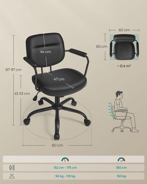 Actual product image Songmics Office chair with upholstered backrest and armrests, black