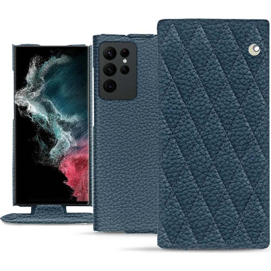 Noreve Lederschutzhülle vertikal (Samsung Galaxy S22 Ultra), Smartphone Hülle, Blau