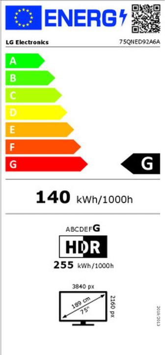 Energie-Label LG Smart TV 75QNED92A6A 4K Ultra HD 75" HDR WLAN DVB-S2 QNED (75", QNED, 4K)