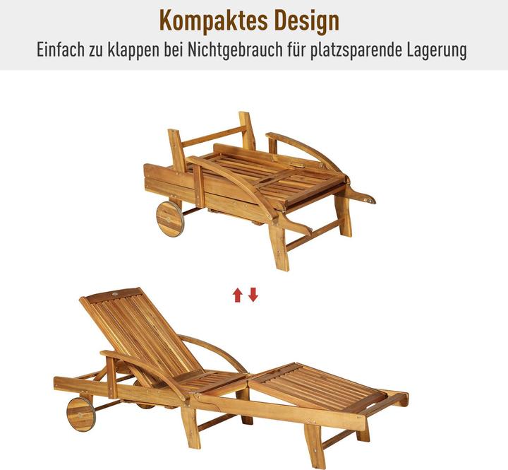Produktbild Outsunny Klappbarer Gartenliegestuhl aus Tannenholz (195 cm)