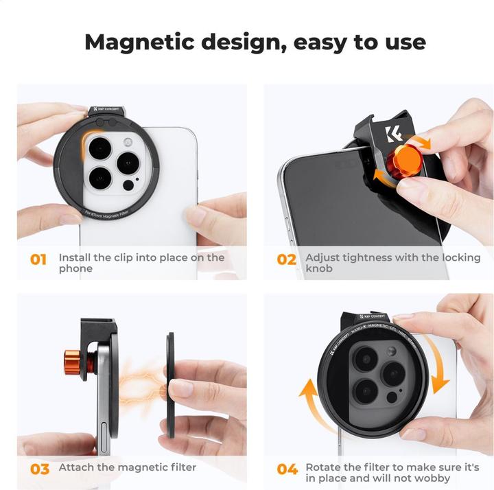 Produktbild K&F Concept 52mm Magnetic Phone Clip + 67mm Magnetic CPL Filter, HD, Coated, Waterproof, Scratch-resistant, Clea