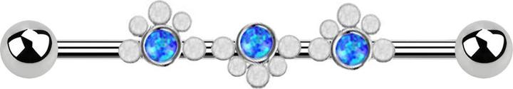 Image du produit Star Piercing Barbell argent deux boules vague pointillée trois opales bleues (sans laiton, Acier chirurgical 316L)