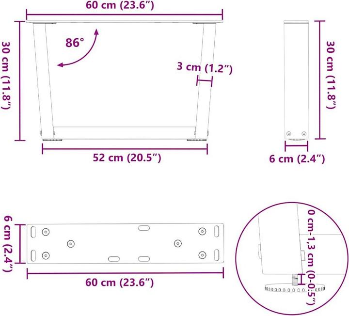 Produktbild vidaXL Couchtischbein