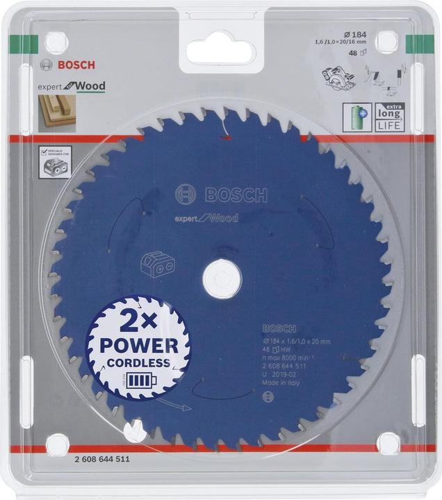 Produktbild Bosch Professional Zubehör Akku-Kreissägeblatt Expert for Wood, 184 x 1,6/1 x 20, 48 Zähne
