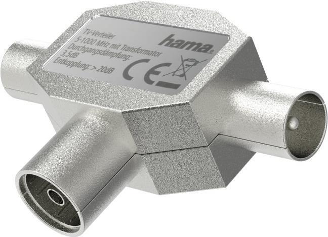 Produktbild Hama Antennen-Verteiler, Koax-Kupplung- 2 Koax-Stecker, Metall (3.50 dB, Antennenkabel)
