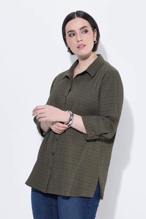 Actual product image Ulla Popken Bubble Texture Solid Button Front Stretch Blouse (46)