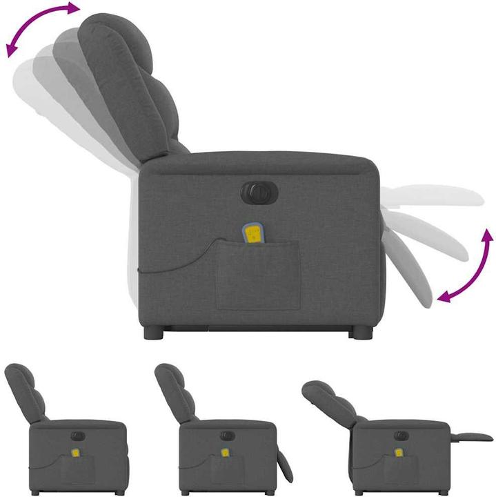 Produktbild vidaXL Elektrischer Massagesessel mit Aufstehhilfe Dunkelgrau Stoff
