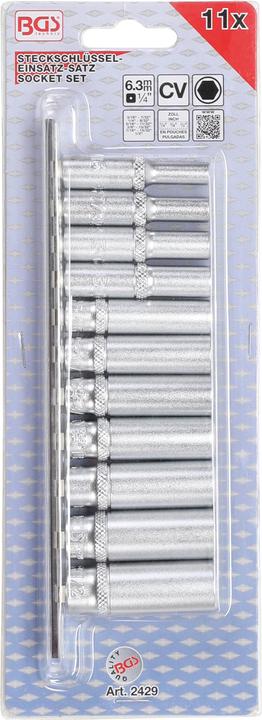 Produktbild BGS Steckschlüssel-Einsatz-Satz Sechskant, tief 6,3 mm (1/4") Zollgrössen 11-tlg. (1/4")