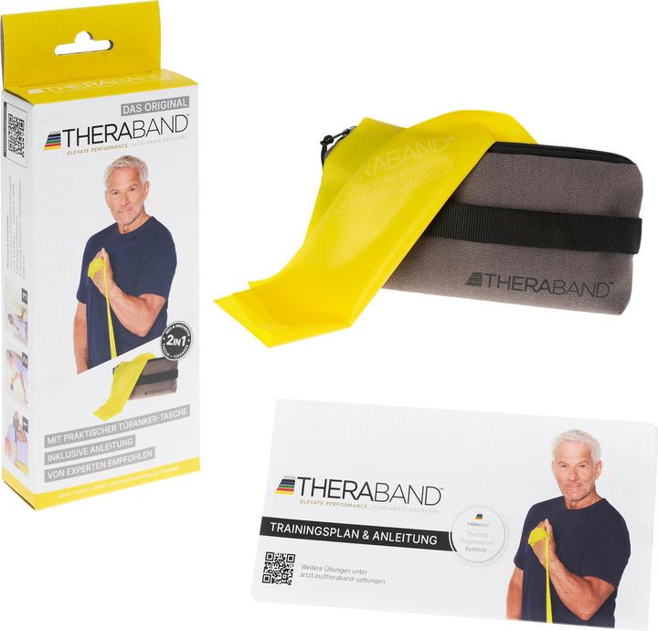 Actual product image TheraBand 2.50m incl. door anchor + bag yellow Resistance 1.3kg Terrabands gymnastics band fitness band (2.50 m, Easy)