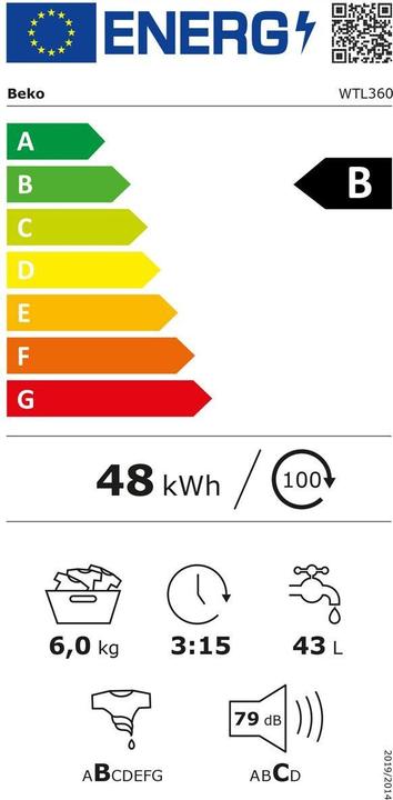 Label énergétique Beko Waschmaschine WTL360 (6 kg, Vers le haut)