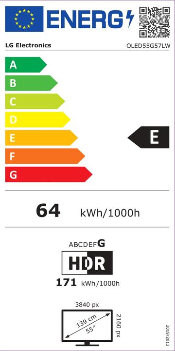 Etichetta energetica LG OLED55G57LW (55", OLED, 4K, 2025)