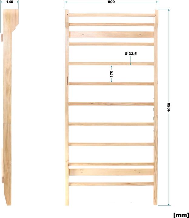 Actual product image Wiltec Toboli wall bars in wood look 195cm wall bars climbing wall gymnastics wall fitness