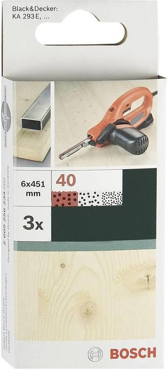 Produktbild Bosch Zubehör 3tlg. Schleifband-Set für Black+Decker Powerfile, rote Qualität 6 x 451 mm K = 60 für Holz (60)