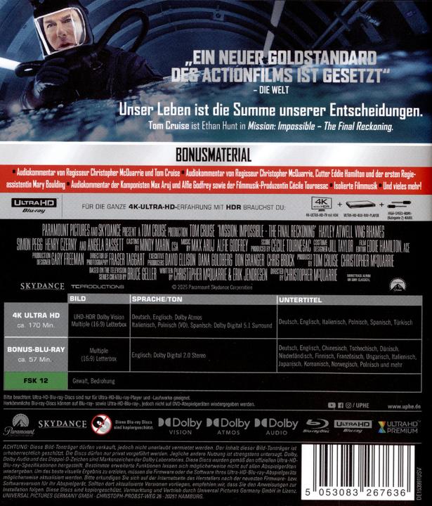 Immagine prodotto Mission Impossible 8 - 4K (Blu-ray, 2025, Inglese, Tedesco)
