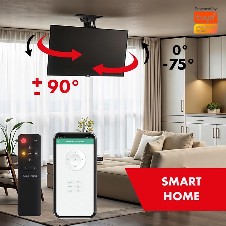 Produktbild Maclean electric ceiling TV mount TUYA support max VESA 600x400 90st swivel remote (Decke, 75", 35 kg)