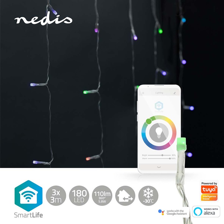 Image du produit Nedis LED décoratives SmartLife | Wi-Fi | RGB | 180 LED | 3 m | Android™ / IOS (0.20 m)