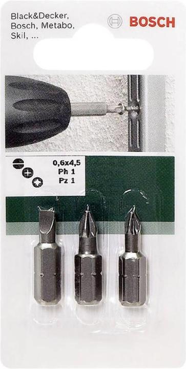 Produktbild Bosch Zubehör 3tlg. Schrauberbit-Set Standard, gemischt (S, PH, PZ)