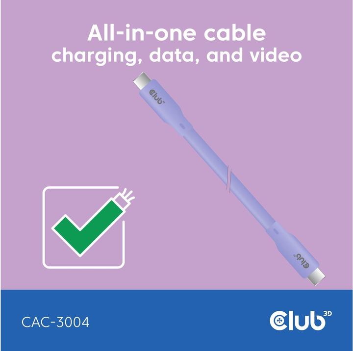 Actual product image Club 3D Club3D Lifestyle USB-C cable PD 240W,20Gbps 2m purple pc/st retail (2 m, USB 4.0, 240 W)
