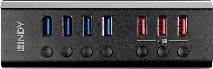 Produktbild Lindy 4 Port USB 3.0 Hub mit 3 Schnelladeports Anschluss von bis zu 4 USB-Geräten und zusätzliche Schnelll (USB-B, 8 Ports)