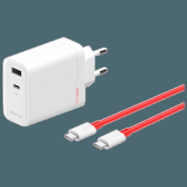 Immagine prodotto OnePlus Adattatore SuperVooc a due porte da 120W + cavo (Tipo-C + Tipo-A) - Bianco (120 W)