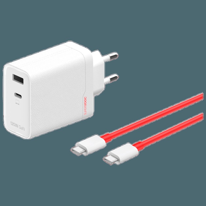 Actual product image OnePlus 120W Dual Ports SuperVooc Adapter + Cable (Type-C + Type-A) - White (120 W)