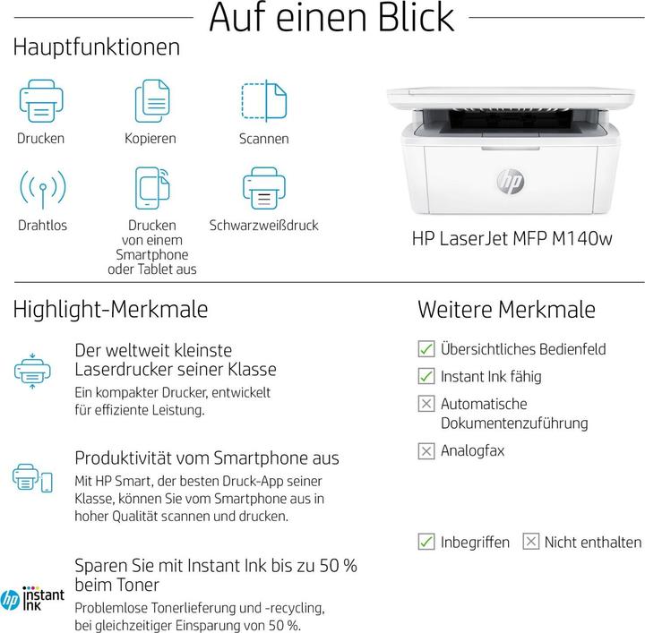 Produktbild HP LaserJet M140w (Laser, Schwarz-Weiss)