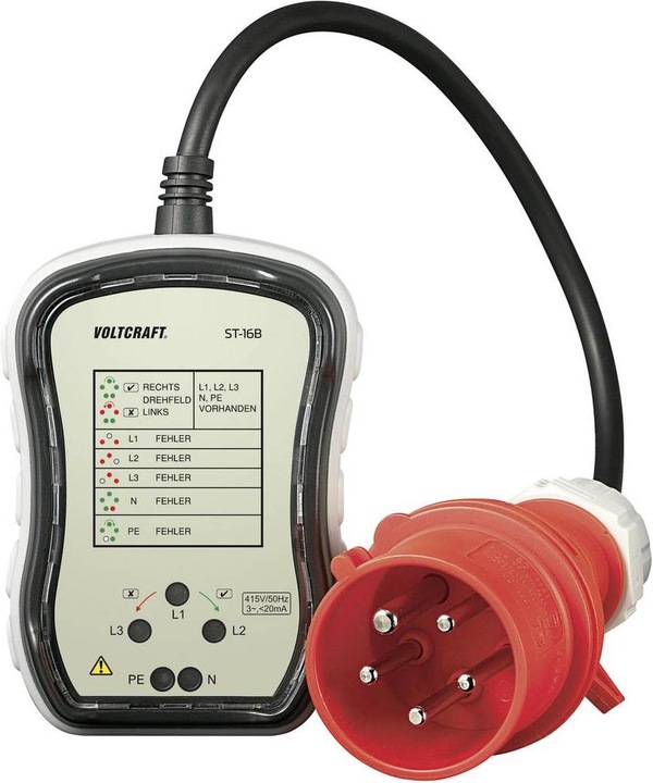 Voltcraft Testeur de prises triphasé (CAT III 300V)